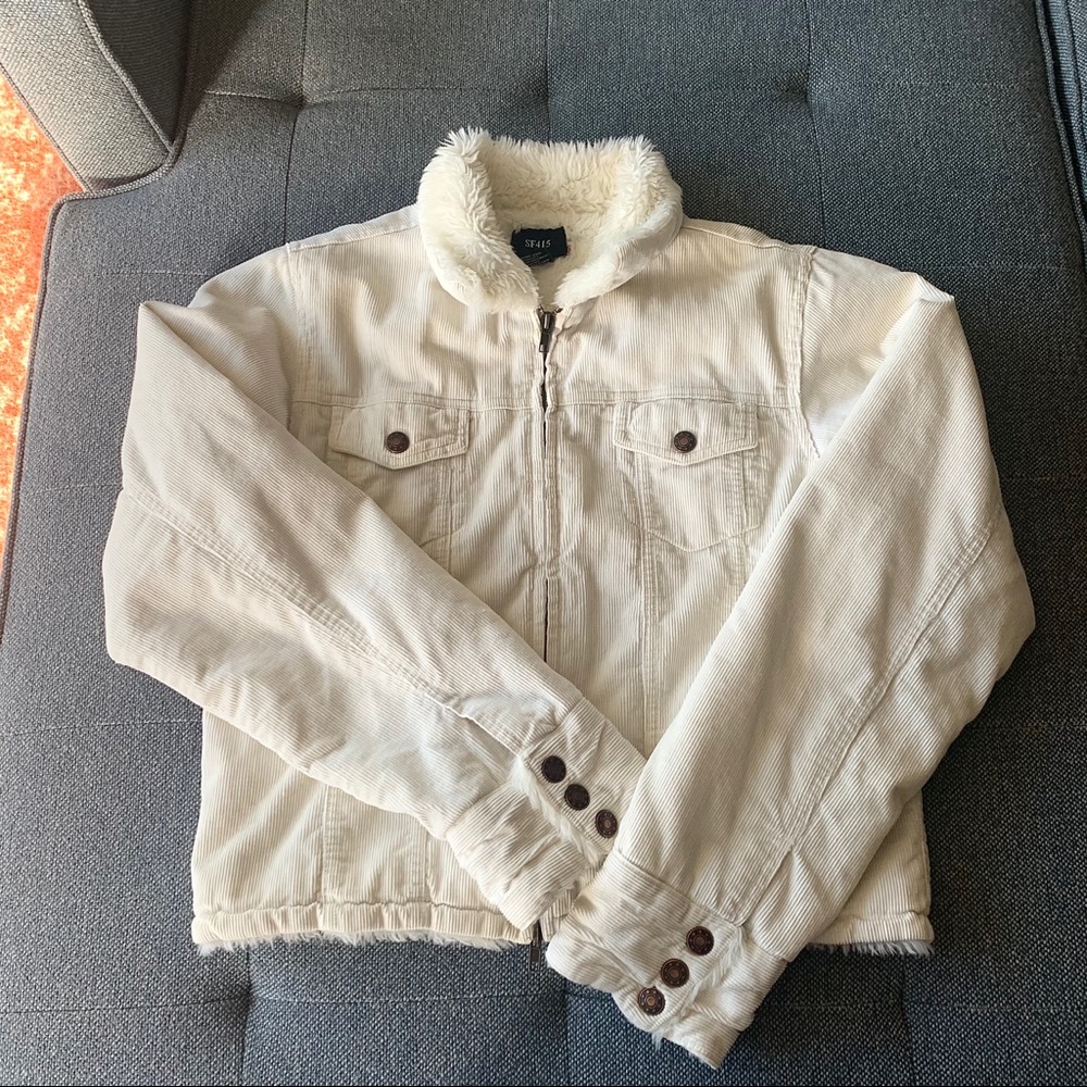Vintage corduroy white trucker jacket faux fur